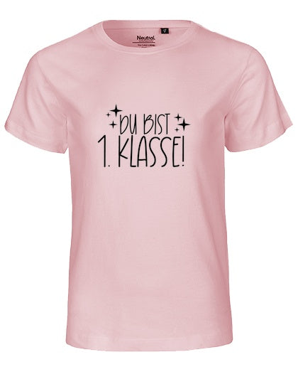 MiMaMäuschen Kinder Bio T-Shirt Schulkind Du Bist 1. Klasse (schwarzer Druck) 1 – Light Pink