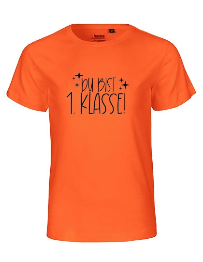 MiMaMäuschen Kinder Bio T-Shirt Schulkind Du Bist 1. Klasse (schwarzer Druck) 2 – Orange