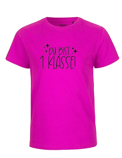 MiMaMäuschen Kinder Bio T-Shirt Schulkind Du Bist 1. Klasse (schwarzer Druck) 3 – Pink