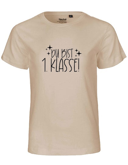 MiMaMäuschen Kinder Bio T-Shirt Schulkind Du Bist 1. Klasse (schwarzer Druck) 3 – Sand