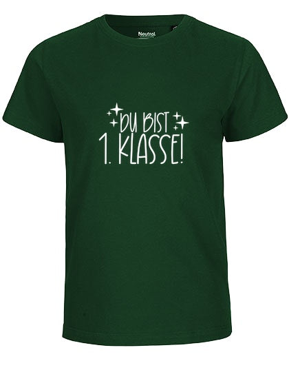 MiMaMäuschen Kinder Bio T-Shirt Schulkind Du Bist 1. Klasse (weißer Druck) 1 – Bottle Green