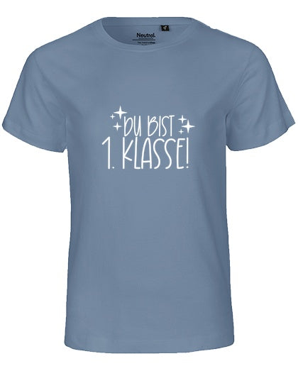 MiMaMäuschen Kinder Bio T-Shirt Schulkind Du Bist 1. Klasse (weißer Druck) 1 – Dusty Indigo