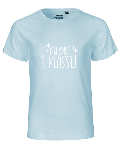 MiMaMäuschen Kinder Bio T-Shirt Schulkind Du Bist 1. Klasse (weißer Druck) 1 – Light Blue