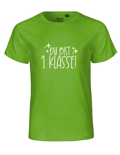 MiMaMäuschen Kinder Bio T-Shirt Schulkind Du Bist 1. Klasse (weißer Druck) 3 – Lime