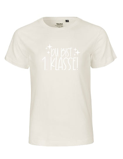 MiMaMäuschen Kinder Bio T-Shirt Schulkind Du Bist 1. Klasse (weißer Druck) 2 – Natural