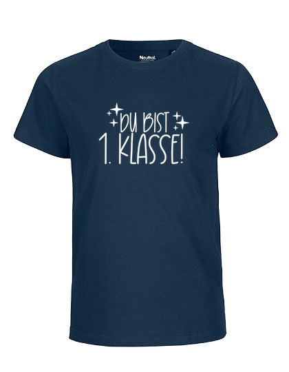 MiMaMäuschen Kinder Bio T-Shirt Schulkind Du Bist 1. Klasse (weißer Druck) 3 – Navy