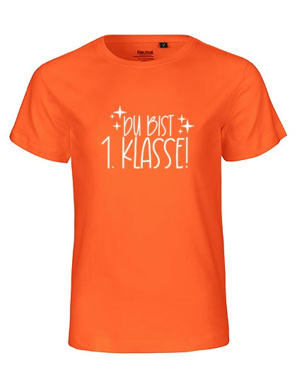 MiMaMäuschen Kinder Bio T-Shirt Schulkind Du Bist 1. Klasse (weißer Druck) 2 – Orange