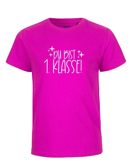 MiMaMäuschen Kinder Bio T-Shirt Schulkind Du Bist 1. Klasse (weißer Druck) 3 – Pink