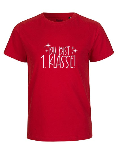 MiMaMäuschen Kinder Bio T-Shirt Schulkind Du Bist 1. Klasse (weißer Druck) 3 – Red
