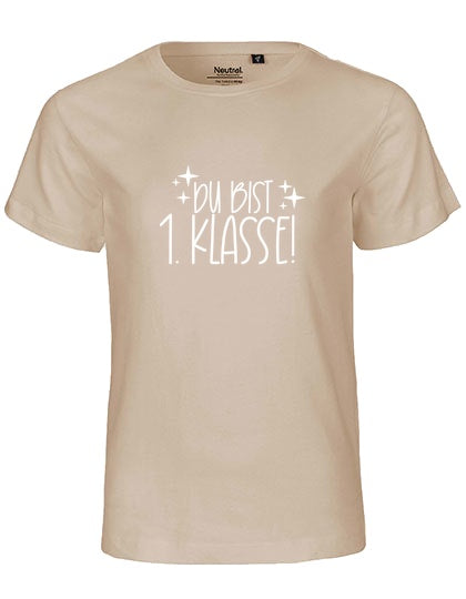 MiMaMäuschen Kinder Bio T-Shirt Schulkind Du Bist 1. Klasse (weißer Druck) 3 – Sand