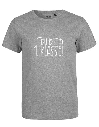 MiMaMäuschen Kinder Bio T-Shirt Schulkind Du Bist 1. Klasse (weißer Druck) 1 – Sport Grey