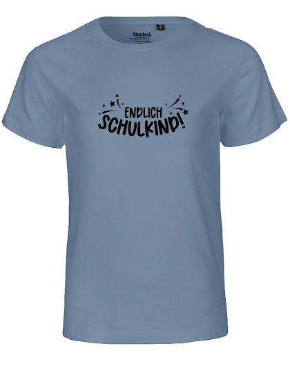 MiMaMäuschen Kinder Bio T-Shirt Schulkind Endlich Schulkind Sternschnuppe (schwarzer Druck) 1 – Dusty Indigo