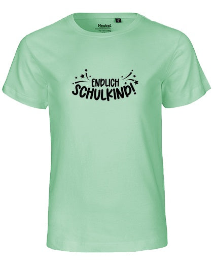MiMaMäuschen Kinder Bio T-Shirt Schulkind Endlich Schulkind Sternschnuppe (schwarzer Druck) 1 – Dusty Mint