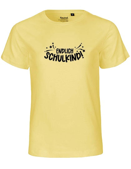 MiMaMäuschen Kinder Bio T-Shirt Schulkind Endlich Schulkind Sternschnuppe (schwarzer Druck) 1 – Dusty Yellow