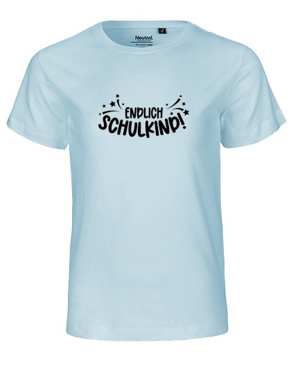 MiMaMäuschen Kinder Bio T-Shirt Schulkind Endlich Schulkind Sternschnuppe (schwarzer Druck) 1 – Light Blue