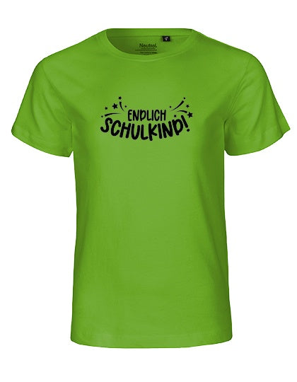 MiMaMäuschen Kinder Bio T-Shirt Schulkind Endlich Schulkind Sternschnuppe (schwarzer Druck) 3 – Lime