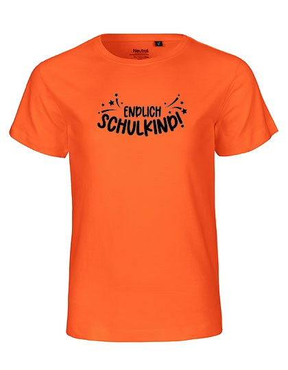 MiMaMäuschen Kinder Bio T-Shirt Schulkind Endlich Schulkind Sternschnuppe (schwarzer Druck) 2 – Orange
