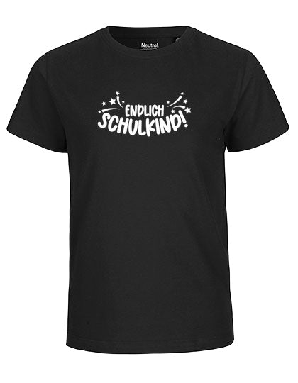 MiMaMäuschen Kinder Bio T-Shirt Schulkind Endlich Schulkind Sternschnuppe (weißer Druck) 2 – Black