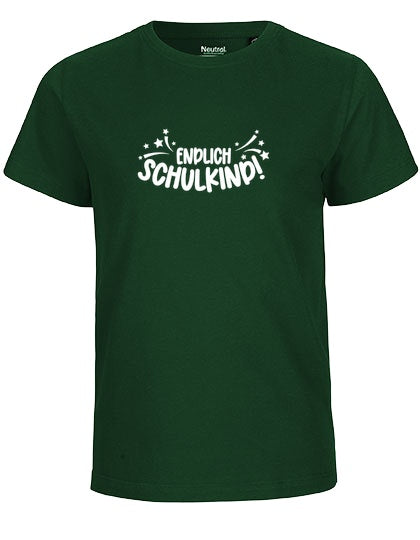 MiMaMäuschen Kinder Bio T-Shirt Schulkind Endlich Schulkind Sternschnuppe (weißer Druck) 1 – Bottle Green