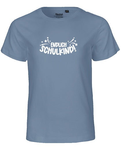MiMaMäuschen Kinder Bio T-Shirt Schulkind Endlich Schulkind Sternschnuppe (weißer Druck) 1 – Dusty Indigo