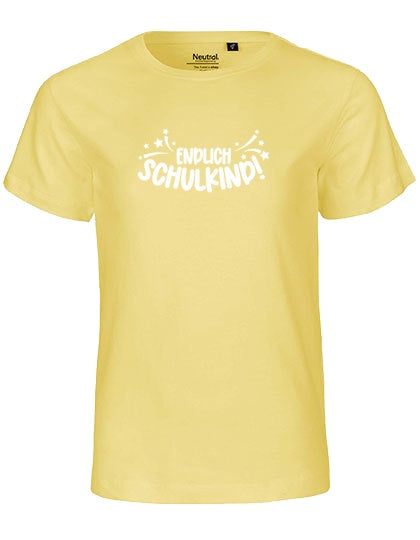 MiMaMäuschen Kinder Bio T-Shirt Schulkind Endlich Schulkind Sternschnuppe (weißer Druck) 1 – Dusty Yellow