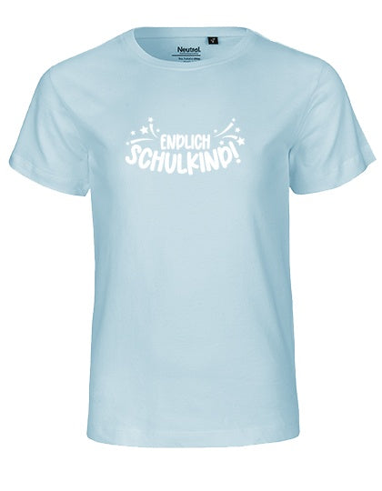 MiMaMäuschen Kinder Bio T-Shirt Schulkind Endlich Schulkind Sternschnuppe (weißer Druck) 1 – Light Blue
