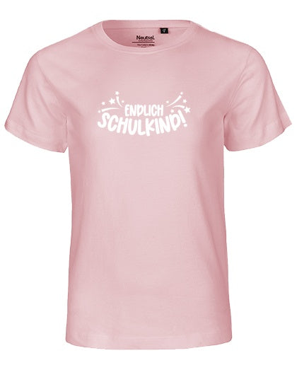 MiMaMäuschen Kinder Bio T-Shirt Schulkind Endlich Schulkind Sternschnuppe (weißer Druck) 1 – Light Pink