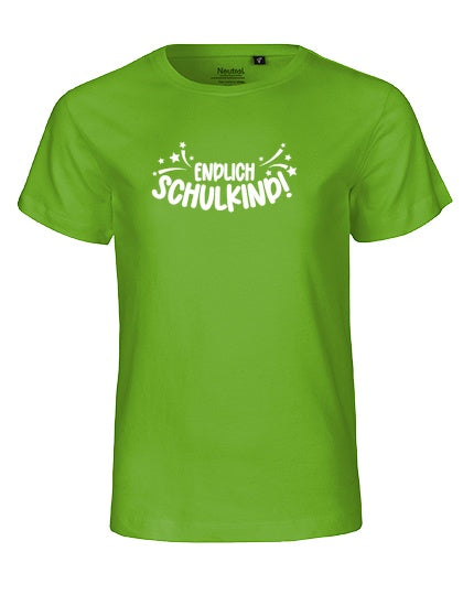 MiMaMäuschen Kinder Bio T-Shirt Schulkind Endlich Schulkind Sternschnuppe (weißer Druck) 3 – Lime