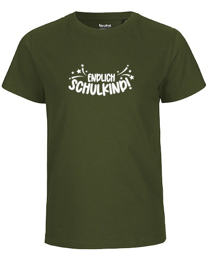 MiMaMäuschen Kinder Bio T-Shirt Schulkind Endlich Schulkind Sternschnuppe (weißer Druck) 2 – Military
