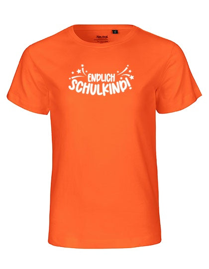 MiMaMäuschen Kinder Bio T-Shirt Schulkind Endlich Schulkind Sternschnuppe (weißer Druck) 2 – Orange