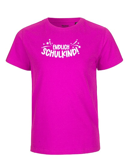 MiMaMäuschen Kinder Bio T-Shirt Schulkind Endlich Schulkind Sternschnuppe (weißer Druck) 3 – Pink