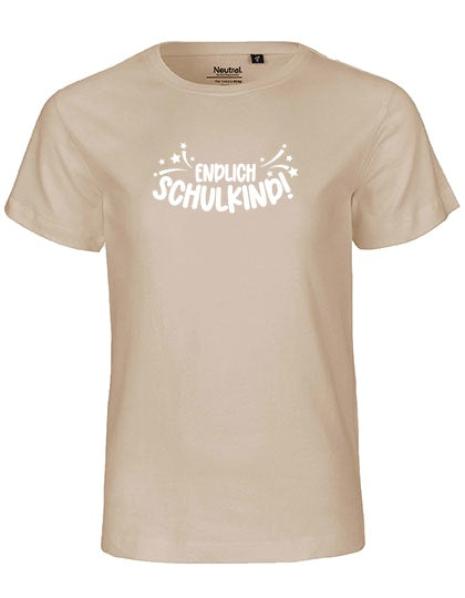 MiMaMäuschen Kinder Bio T-Shirt Schulkind Endlich Schulkind Sternschnuppe (weißer Druck) 3 – Sand