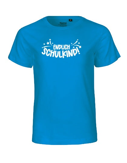 MiMaMäuschen Kinder Bio T-Shirt Schulkind Endlich Schulkind Sternschnuppe (weißer Druck) 2 – Sapphire