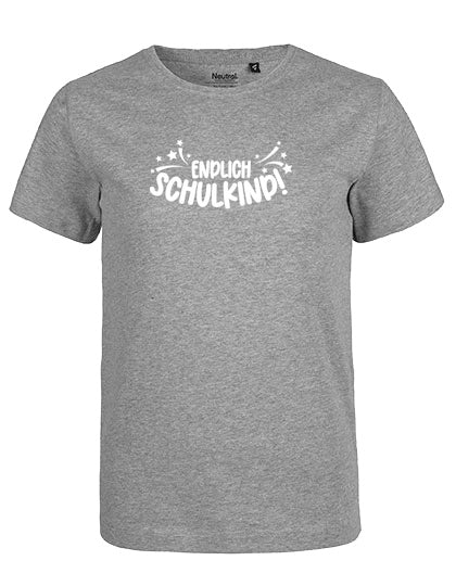 MiMaMäuschen Kinder Bio T-Shirt Schulkind Endlich Schulkind Sternschnuppe (weißer Druck) 1 – Sport Grey