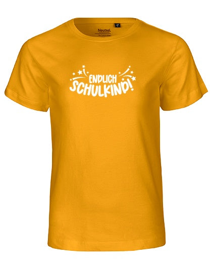 MiMaMäuschen Kinder Bio T-Shirt Schulkind Endlich Schulkind Sternschnuppe (weißer Druck) 2 – Yellow