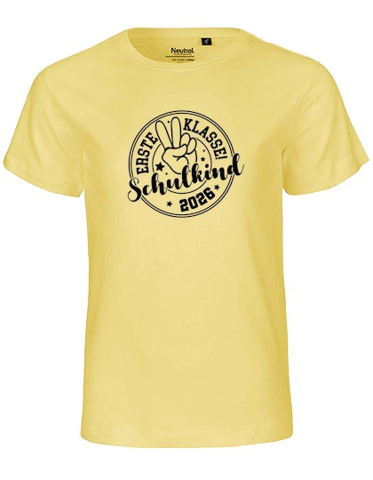MiMaMäuschen Kinder Bio T-Shirt Schulkind Erste Klasse Peace (schwarzer Druck) 1 – Dusty Yellow