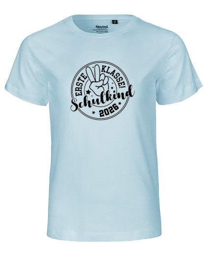 MiMaMäuschen Kinder Bio T-Shirt Schulkind Erste Klasse Peace (schwarzer Druck) 1 – Light Blue