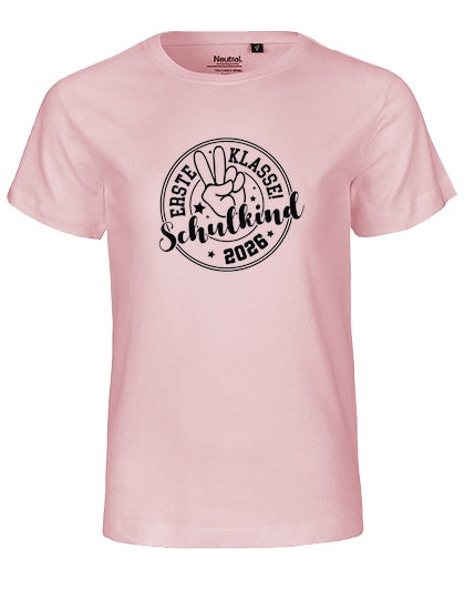 MiMaMäuschen Kinder Bio T-Shirt Schulkind Erste Klasse Peace (schwarzer Druck) 1 – Light Pink