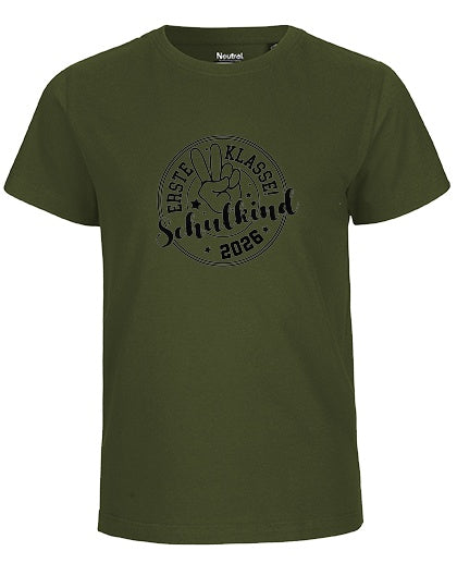MiMaMäuschen Kinder Bio T-Shirt Schulkind Erste Klasse Peace (schwarzer Druck) 2 – Military