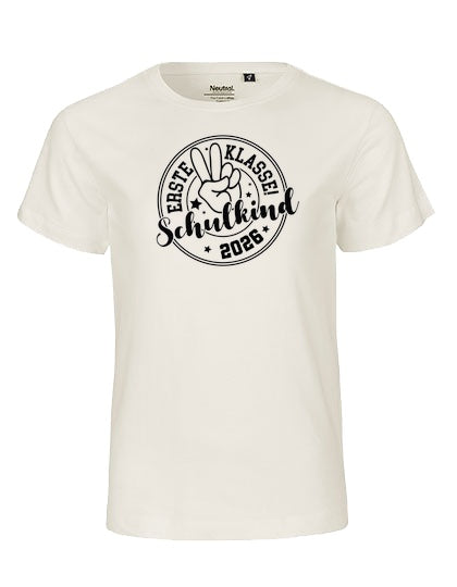 MiMaMäuschen Kinder Bio T-Shirt Schulkind Erste Klasse Peace (schwarzer Druck) 2 – Natural