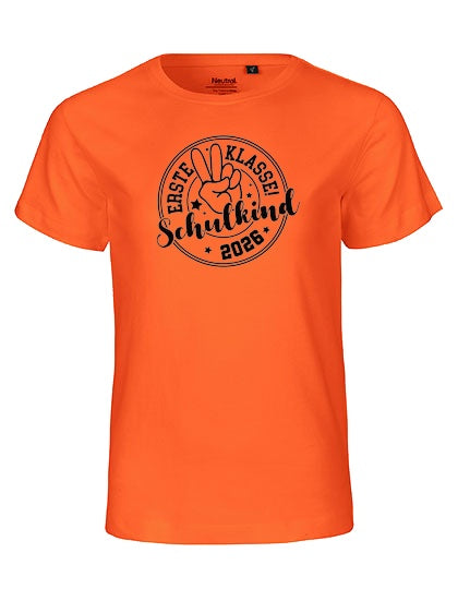 MiMaMäuschen Kinder Bio T-Shirt Schulkind Erste Klasse Peace (schwarzer Druck) 2 – Orange