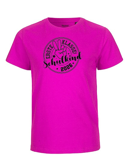 MiMaMäuschen Kinder Bio T-Shirt Schulkind Erste Klasse Peace (schwarzer Druck) 3 – Pink