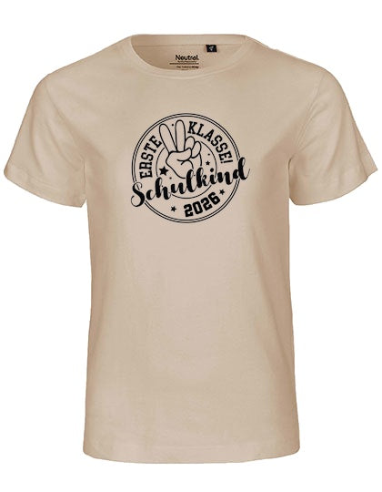 MiMaMäuschen Kinder Bio T-Shirt Schulkind Erste Klasse Peace (schwarzer Druck) 3 – Sand