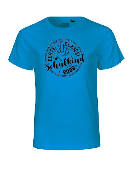 MiMaMäuschen Kinder Bio T-Shirt Schulkind Erste Klasse Peace (schwarzer Druck) 2 – Sapphire