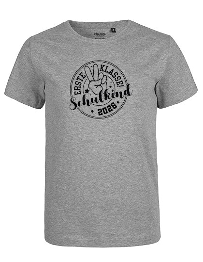 MiMaMäuschen Kinder Bio T-Shirt Schulkind Erste Klasse Peace (schwarzer Druck) 1 – Sport Grey