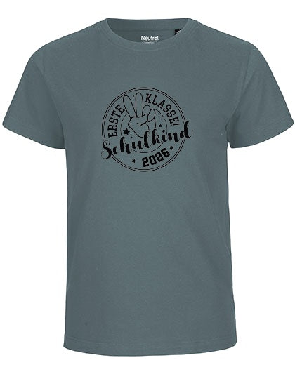 MiMaMäuschen Kinder Bio T-Shirt Schulkind Erste Klasse Peace (schwarzer Druck) 3 – Teal