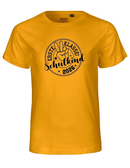MiMaMäuschen Kinder Bio T-Shirt Schulkind Erste Klasse Peace (schwarzer Druck) 2 – Yellow