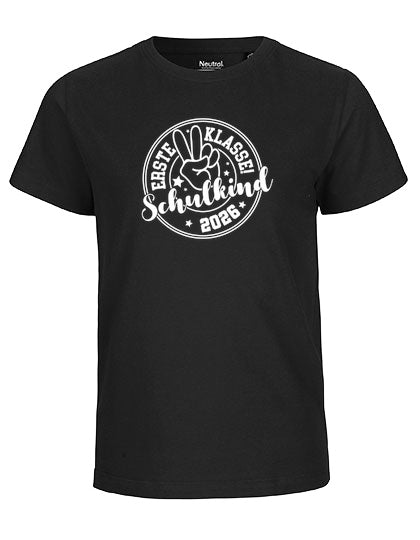 MiMaMäuschen Kinder Bio T-Shirt Schulkind Erste Klasse Peace (weißer Druck) 2 – Black