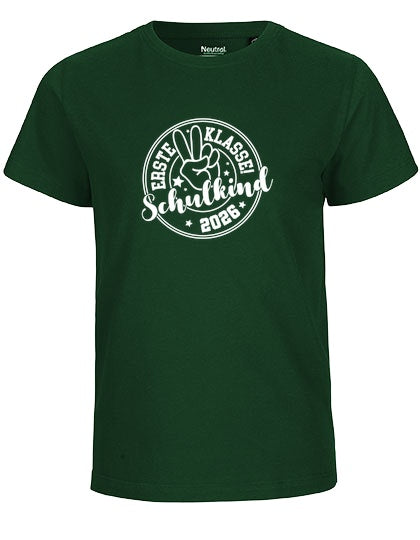 MiMaMäuschen Kinder Bio T-Shirt Schulkind Erste Klasse Peace (weißer Druck) 1 – Bottle Green