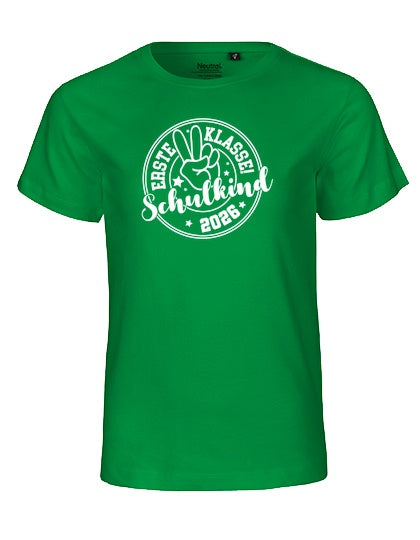 MiMaMäuschen Kinder Bio T-Shirt Schulkind Erste Klasse Peace (weißer Druck) 2 – Green